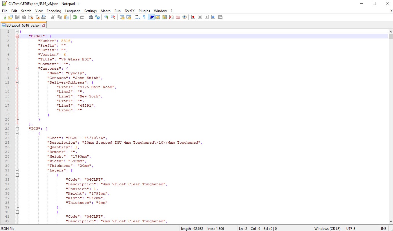 EDI export screenshot.